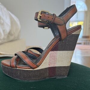 Burberry Brown and Black Plaid Wedges